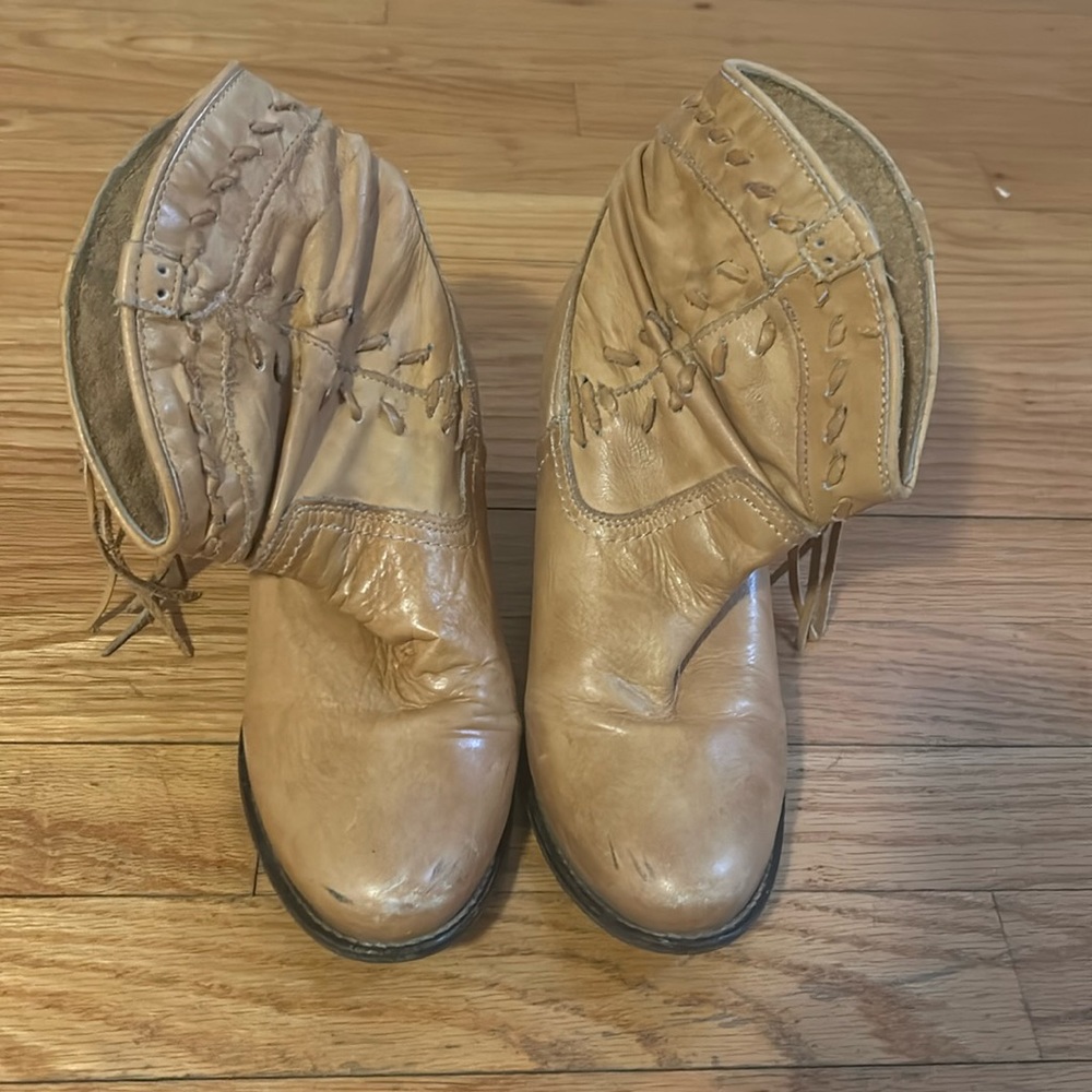 NAUGHTY MONKEY Noe Western Bootie Tan leather Size 7 Fringe Cowgirl